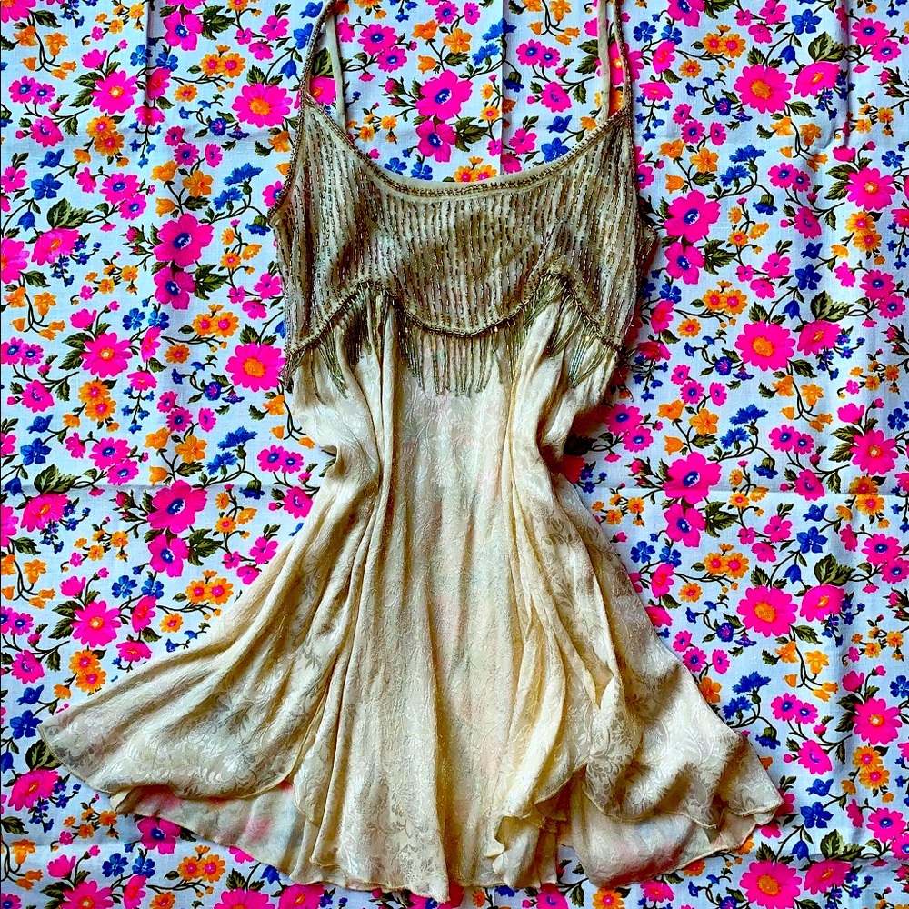 Free People Golden beaded mini dress